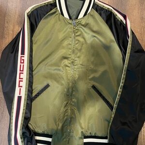 Gucci Men's Green and Black Bomber Jacket